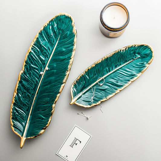 Gold Rim Feather Tray Jewellery Tray